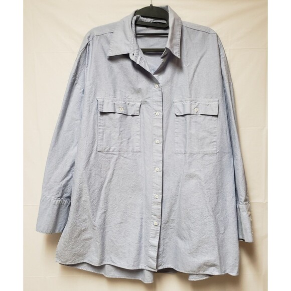 Women's Zara Fit Loose Light Blue Cotton Button Down Shirt Sz M PO Excellent - Picture 1 of 12
